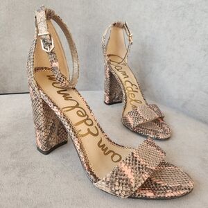 Sam Edelman heeled sandals 8.5 snakeskin print grey leather Daniella ankle strap